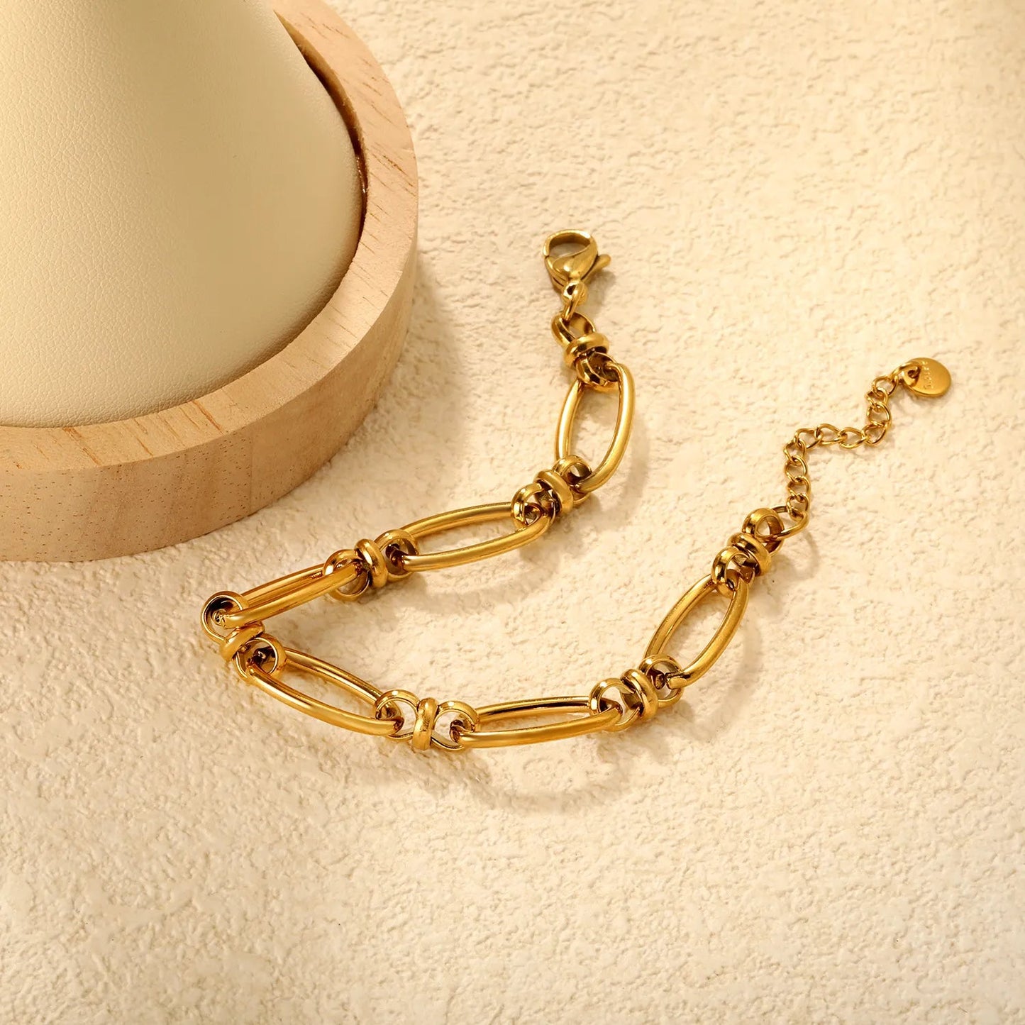 Width: 9.65mm, Thickness: 2mm, Length of Cross Chain: 18+3cm+6mm, Round Tail Design, Bracelet, Steel Color/Golden asonjewelry