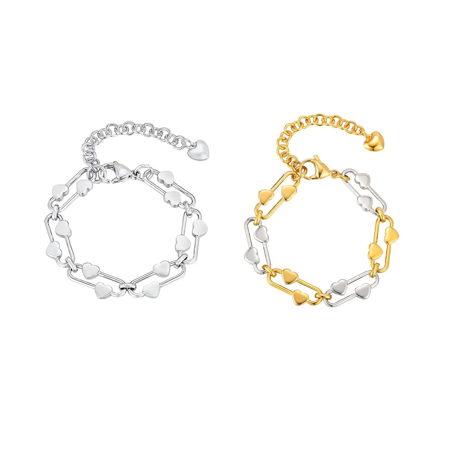 21*10mm Heart-Shaped Buckle Bracelet Steel/Gold/Two-Tone 16+5cm + 7.6mm 3D Heart-Shaped Tag asonjewelry