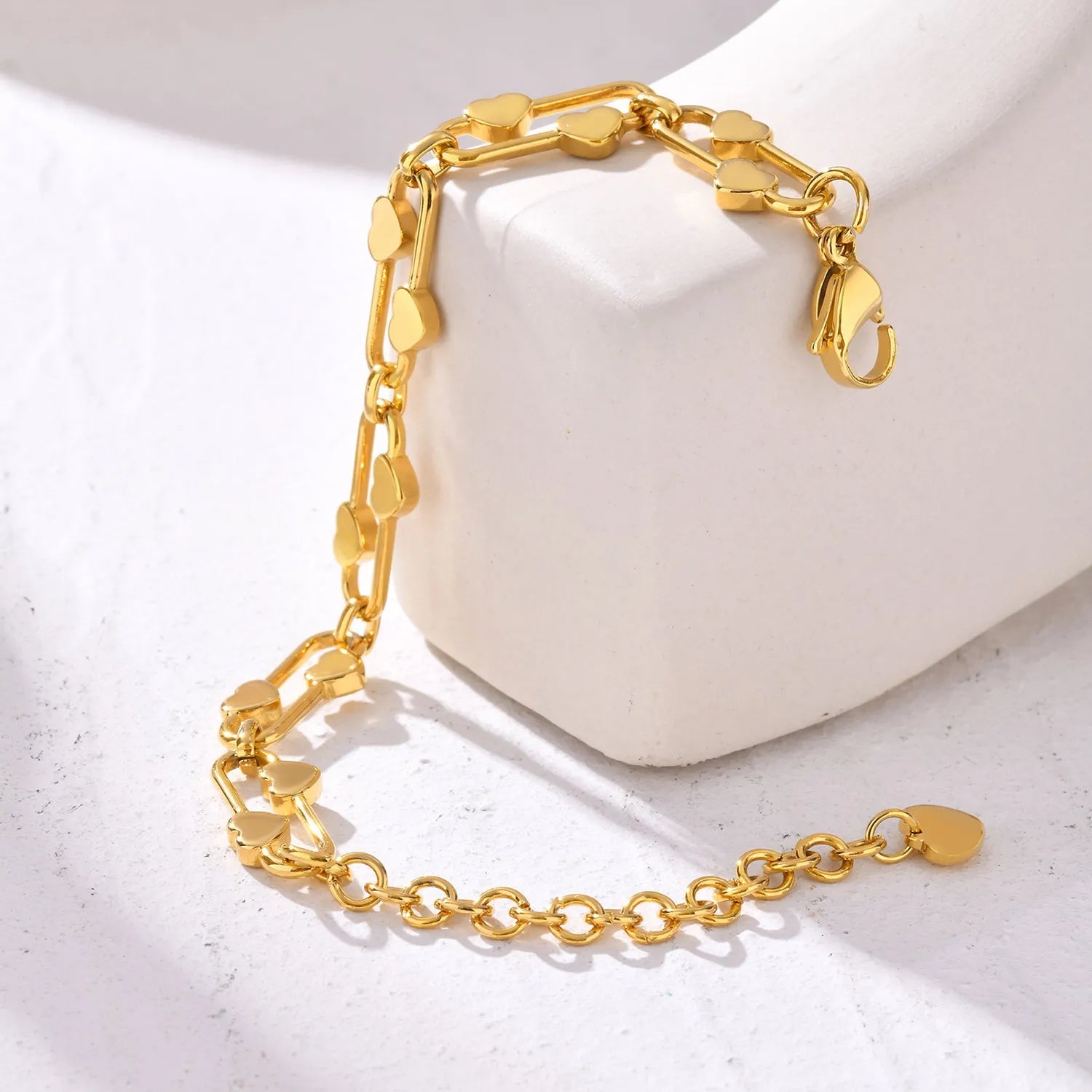 21*10mm Heart-Shaped Buckle Bracelet Steel/Gold/Two-Tone 16+5cm + 7.6mm 3D Heart-Shaped Tag asonjewelry