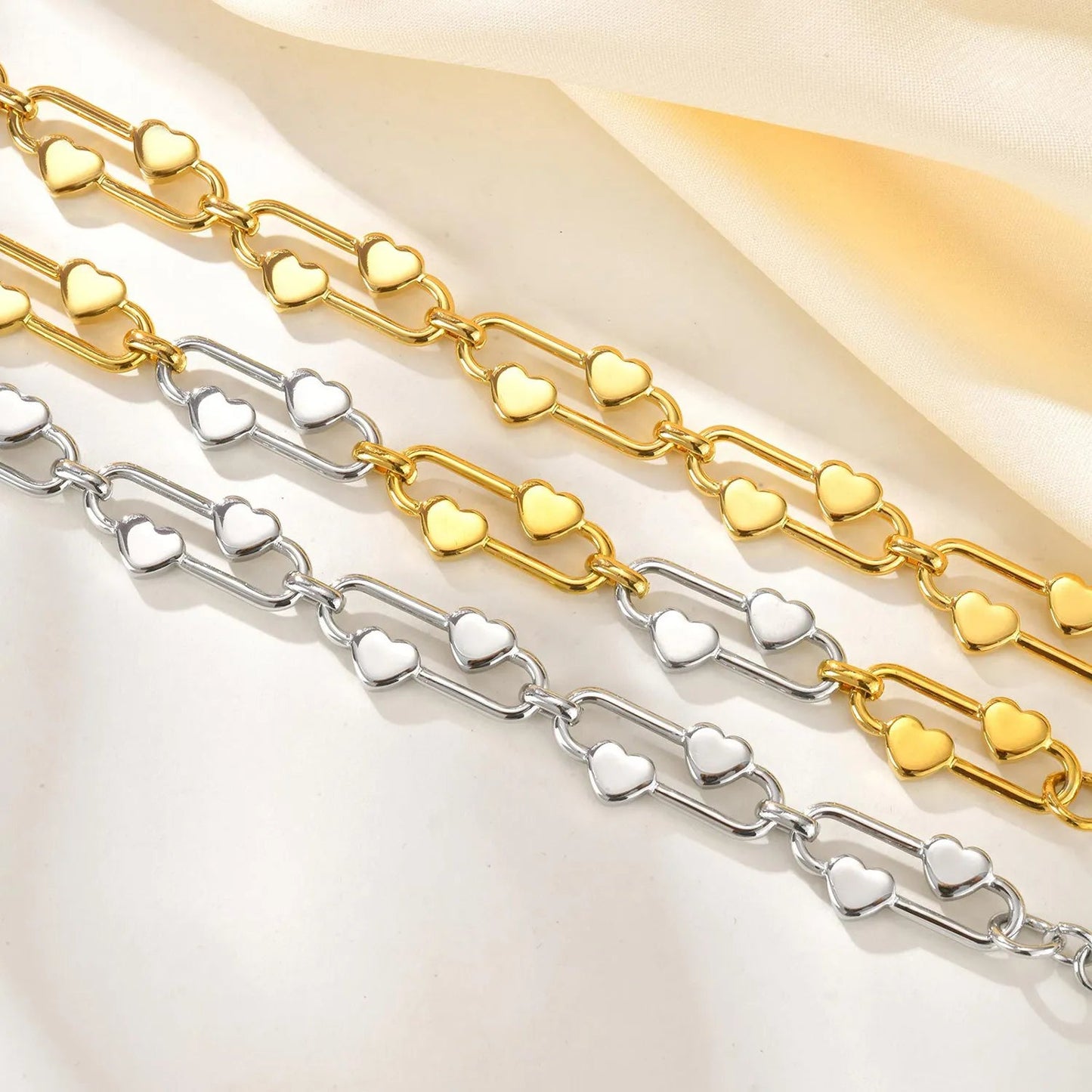 21*10mm Heart-Shaped Buckle Bracelet Steel/Gold/Two-Tone 16+5cm + 7.6mm 3D Heart-Shaped Tag asonjewelry