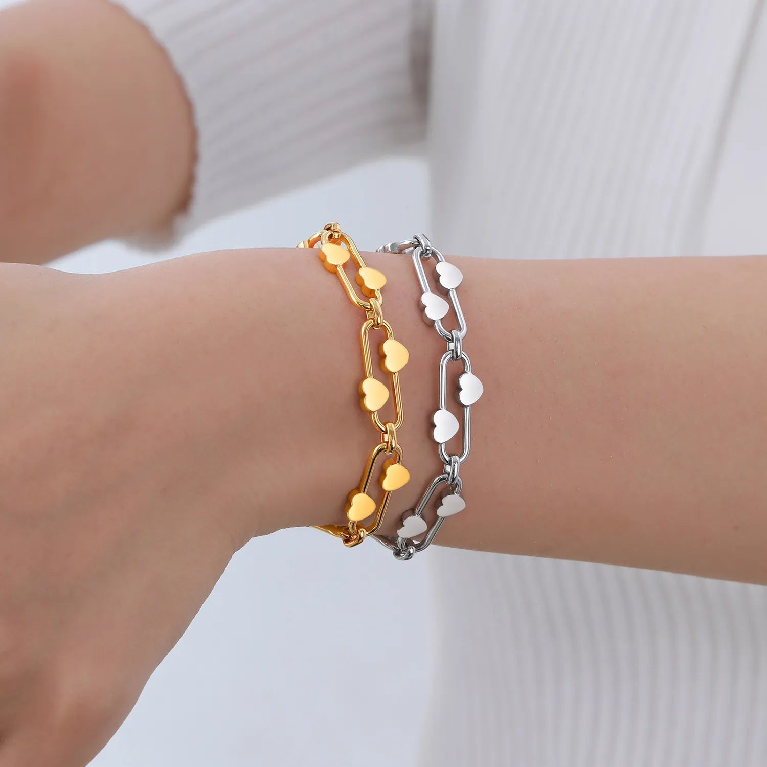 21*10mm Heart-Shaped Buckle Bracelet Steel/Gold/Two-Tone 16+5cm + 7.6mm 3D Heart-Shaped Tag asonjewelry