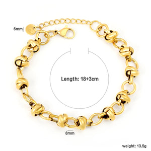 Width 8mm, thickness 1.5mm, braided chain, 18+3cm+6mm round end tag, bracelet, steel color/golden asonjewelry