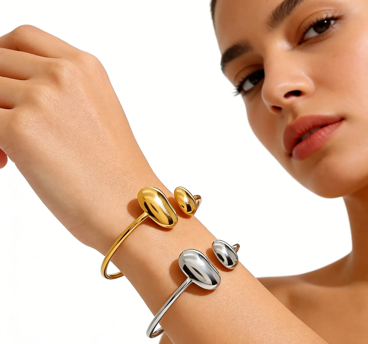 Waterdrop Bracelet Steel/Gold 2.5mm Wire Diameter 60cm Accessories: 13x21mm + 11x15mm