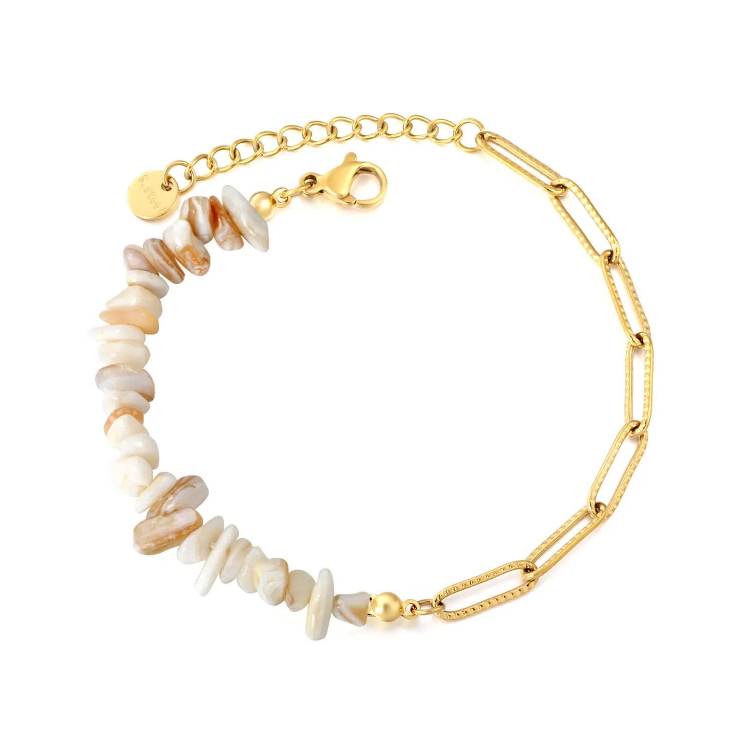 Gold Bracelet 8*6mm Multi-Color Crushed Shell Mosaic Textured Paperclip Chain 17+3cm Adjustable 6mm Round End Tag Women Daily Casual Party Gift Jewelry asonjewelry