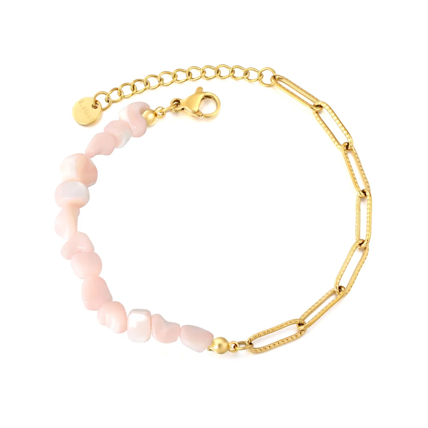 Gold Bracelet 8*6mm Multi-Color Crushed Shell Mosaic Textured Paperclip Chain 17+3cm Adjustable 6mm Round End Tag Women Daily Casual Party Gift Jewelry asonjewelry