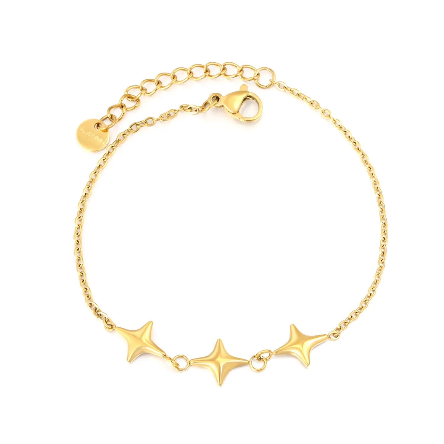 Steel Color & Gold Four-Pointed Star Bracelet 0.4 Cross Chain 17+3cm Adjustable 6mm Round End Tag 10*8mm Star Charm Women Daily Casual Party Fashion Jewelry asonjewelry