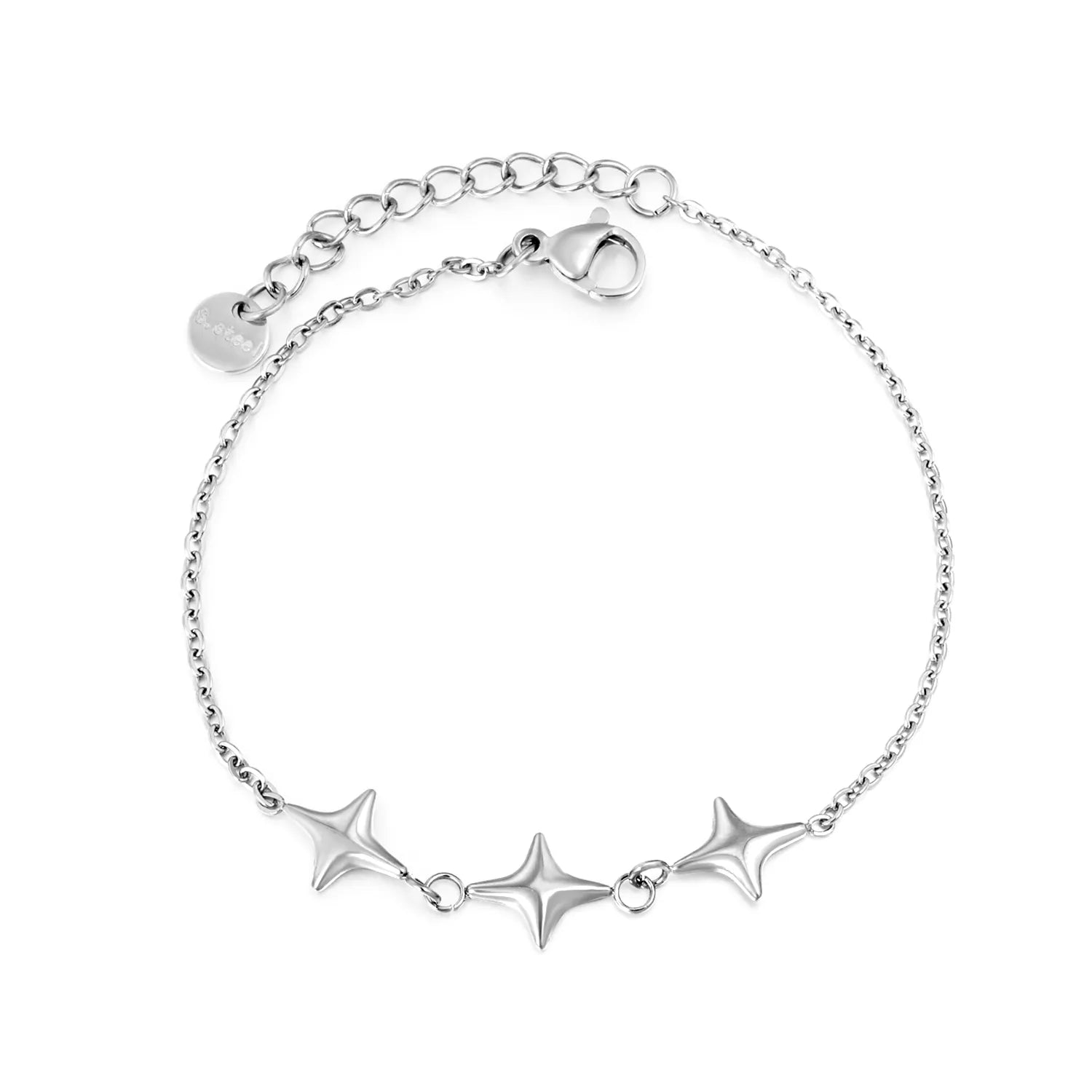 Steel Color & Gold Four-Pointed Star Bracelet 0.4 Cross Chain 17+3cm Adjustable 6mm Round End Tag 10*8mm Star Charm Women Daily Casual Party Fashion Jewelry asonjewelry