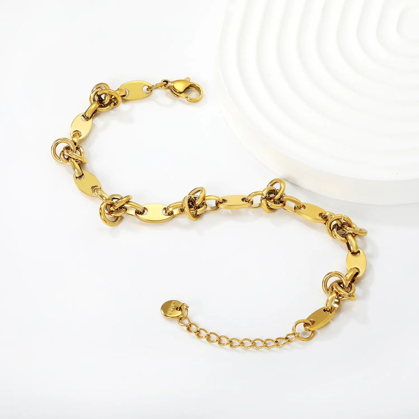 Width: 5.5mm, Thickness: 1.2mm, Smooth surface bead chain, 18+3cm+6mm round tail brand, bracelet, steel color/golden asonjewelry