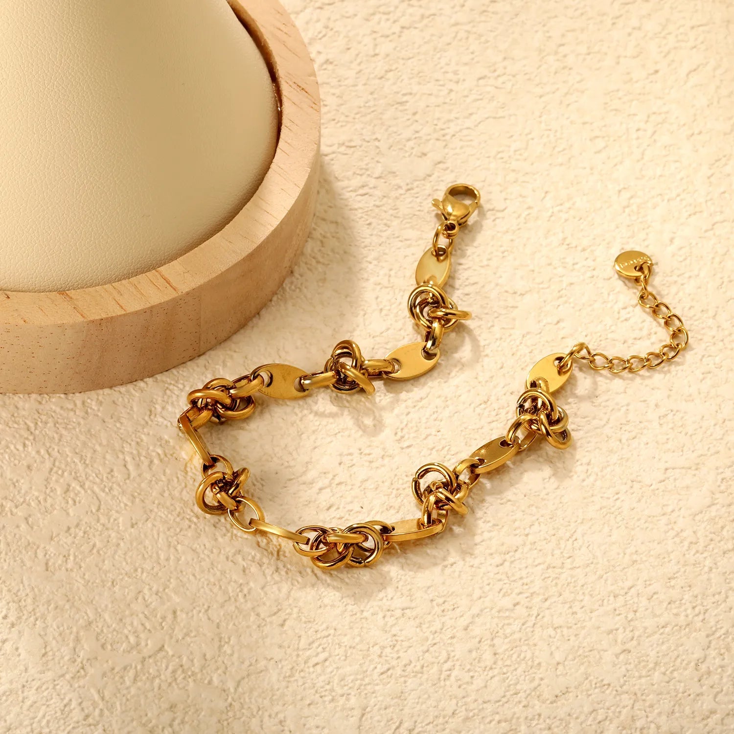 Width: 5.5mm, Thickness: 1.2mm, Smooth surface bead chain, 18+3cm+6mm round tail brand, bracelet, steel color/golden asonjewelry