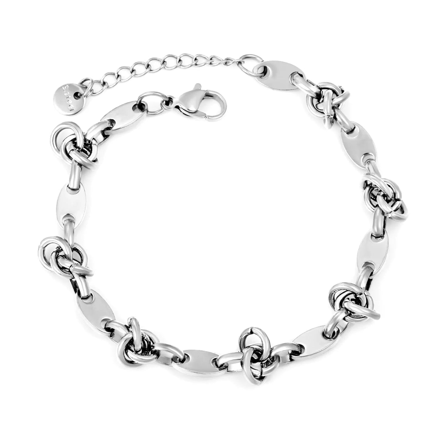 Width: 5.5mm, Thickness: 1.2mm, Smooth surface bead chain, 18+3cm+6mm round tail brand, bracelet, steel color/golden asonjewelry