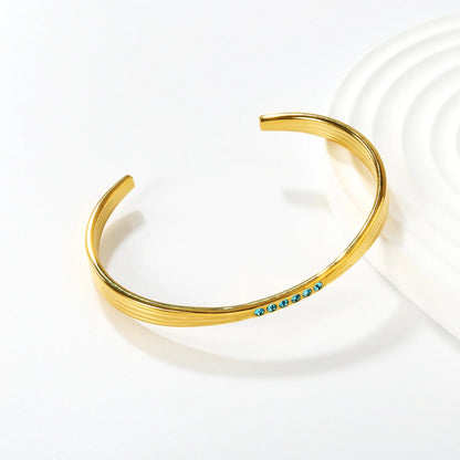 Gold & Two-Tone Gold Bangle 7mm Width * 60mm Inner Diameter with 6 Glued Blue Crystals Women Elegant Daily Casual Party Fashion Jewelry asonjewelry