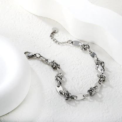 Width: 5.5mm, Thickness: 1.2mm, Smooth surface bead chain, 18+3cm+6mm round tail brand, bracelet, steel color/golden asonjewelry