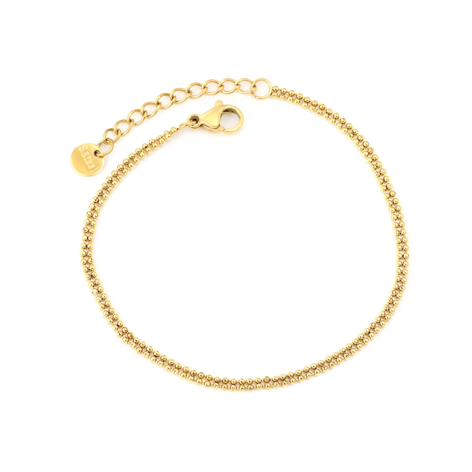 Width: 2.3mm, Thickness: 1.2mm. Double-bead chain, 17+3cm+6mm in length. Round tail style bracelet. Steel color/Gold. asonjewelry