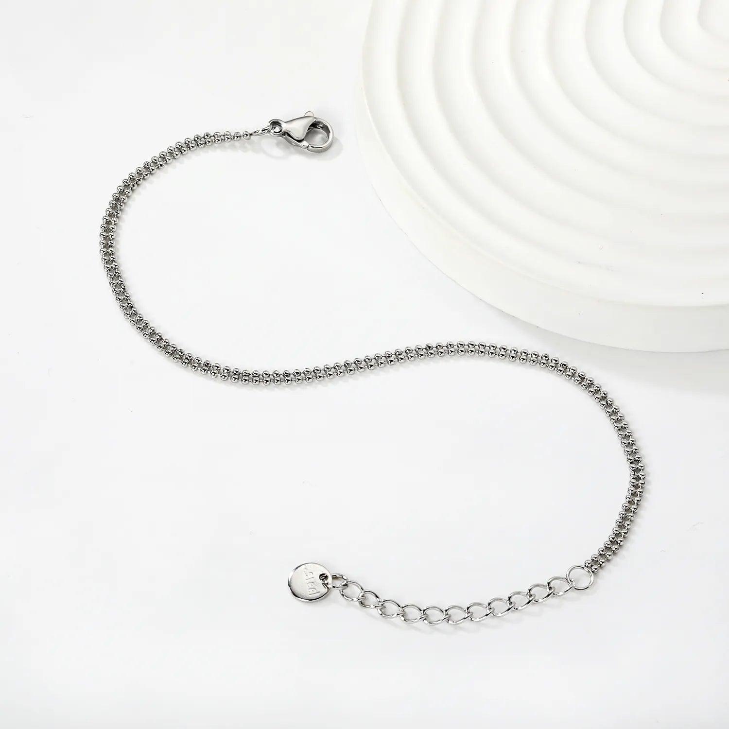 Width: 2.3mm, Thickness: 1.2mm. Double-bead chain, 17+3cm+6mm in length. Round tail style bracelet. Steel color/Gold. asonjewelry