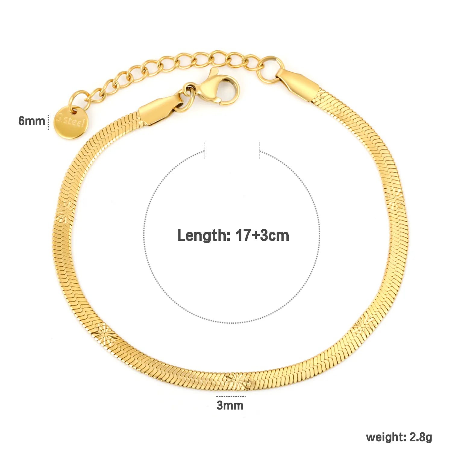 3.0 Pressure Sunflower Blade Chain 17 + 3cm + 6mm Round Tail Brand Hand Chain Steel/Gold asonjewelry