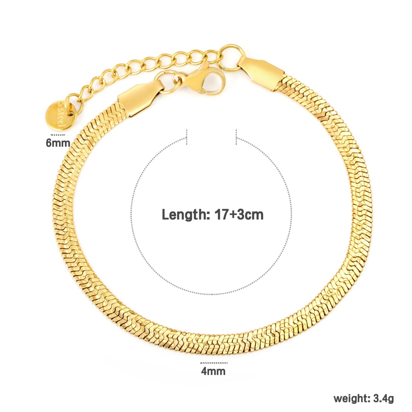 4.0 Water Jet Blade Chain 17 + 3cm + 6mm Round Tail Brand Hand Chain Steel/Gold asonjewelry