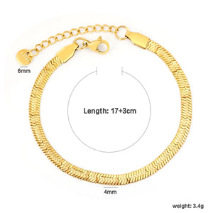 4.0-inch engraved Great Wall pattern knife blade chain 17+3cm+6mm round tail brand bracelet, steel color/golden