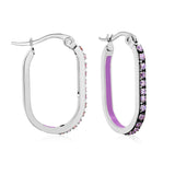 2.26 * 22mm oval-shaped geometric band with white/purple/blue/pink/orange diamonds, ear hooks, steel color asonjewelry