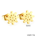 9.2mm Ship's Wheel-Shaped Stud Earrings, Steel/Gold, 10Pcs asonjewelry