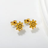9.2mm Ship's Wheel-Shaped Stud Earrings, Steel/Gold, 10Pcs asonjewelry