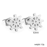 9.2mm Ship's Wheel-Shaped Stud Earrings, Steel/Gold, 10Pcs asonjewelry