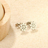 9.2mm Ship's Wheel-Shaped Stud Earrings, Steel/Gold, 10Pcs asonjewelry