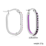 2.26 * 22mm oval-shaped geometric band with white/purple/blue/pink/orange diamonds, ear hooks, steel color asonjewelry