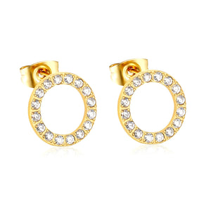 12mm/15.7mm CNC-Machined Diamond-Studded Openwork Hoop Stud Earrings, Gold asonjewelry
