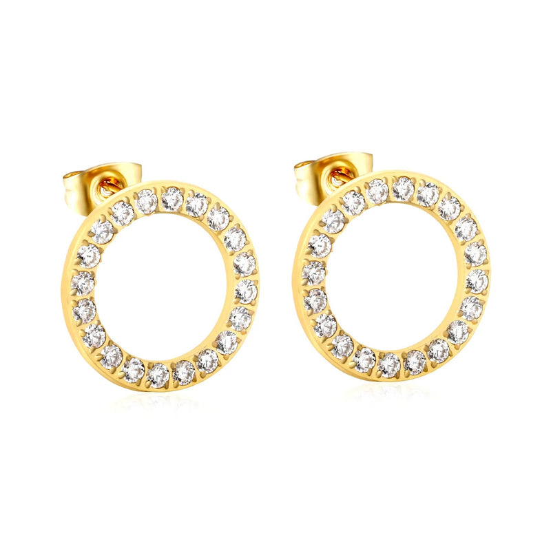 12mm/15.7mm CNC-Machined Diamond-Studded Openwork Hoop Stud Earrings, Gold asonjewelry
