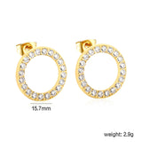 12mm/15.7mm CNC-Machined Diamond-Studded Openwork Hoop Stud Earrings, Gold asonjewelry