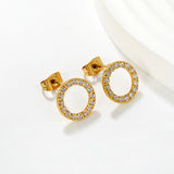 12mm/15.7mm CNC-Machined Diamond-Studded Openwork Hoop Stud Earrings, Gold asonjewelry