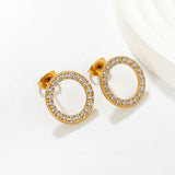 12mm/15.7mm CNC-Machined Diamond-Studded Openwork Hoop Stud Earrings, Gold asonjewelry