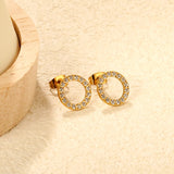 12mm/15.7mm CNC-Machined Diamond-Studded Openwork Hoop Stud Earrings, Gold asonjewelry