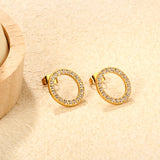 12mm/15.7mm CNC-Machined Diamond-Studded Openwork Hoop Stud Earrings, Gold asonjewelry