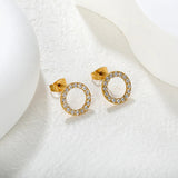 12mm/15.7mm CNC-Machined Diamond-Studded Openwork Hoop Stud Earrings, Gold asonjewelry