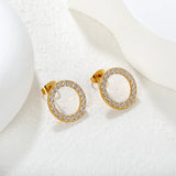 12mm/15.7mm CNC-Machined Diamond-Studded Openwork Hoop Stud Earrings, Gold asonjewelry