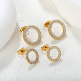 12mm/15.7mm CNC-Machined Diamond-Studded Openwork Hoop Stud Earrings, Gold asonjewelry