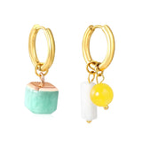 (LPE90101G model) 2.5* 12.3mm asymmetric natural stone accessory earrings with ear hooks, in gold color