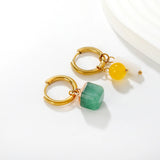 (LPE90101G model) 2.5* 12.3mm asymmetric natural stone accessory earrings with ear hooks, in gold color asonjewelry