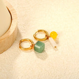 (LPE90101G model) 2.5* 12.3mm asymmetric natural stone accessory earrings with ear hooks, in gold color asonjewelry