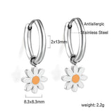 2.0mm x 10mm Inner Ear Hook with 8.4mm Orange-Centered Daisy Accessories, Earrings, Steel/Gold asonjewelry