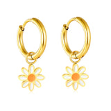 2.0mm x 10mm Inner Ear Hook with 8.4mm Orange-Centered Daisy Accessories, Earrings, Steel/Gold