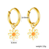 2.0mm x 10mm Inner Ear Hook with 8.4mm Orange-Centered Daisy Accessories, Earrings, Steel/Gold asonjewelry