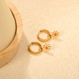 2.0mm x 10mm Inner Ear Hook with 8.4mm Orange-Centered Daisy Accessories, Earrings, Steel/Gold asonjewelry
