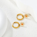 2.0mm x 10mm Inner Ear Hook with 8.4mm Orange-Centered Daisy Accessories, Earrings, Steel/Gold asonjewelry