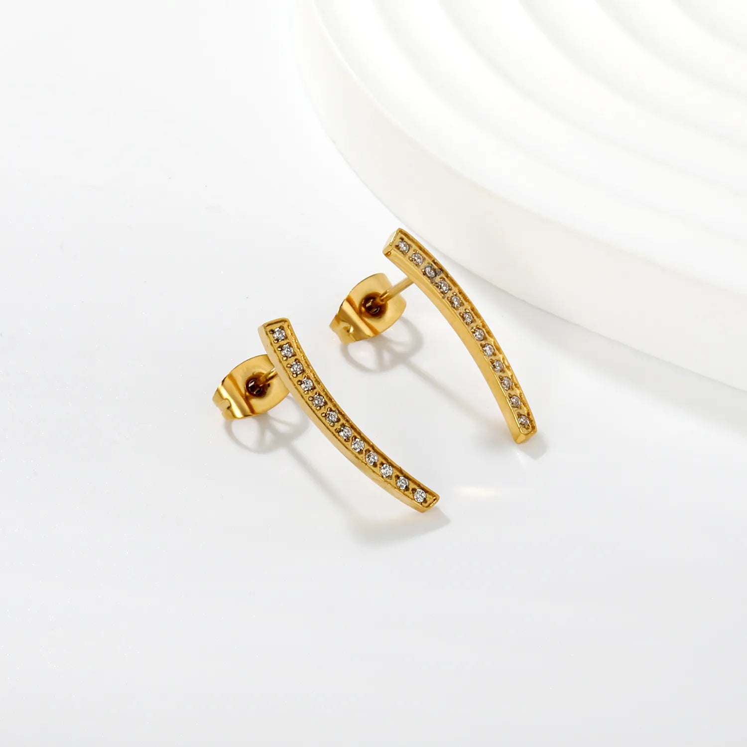 3.5*19.8mm Willow Leaf Eyebrow CNC Diamond Stud Earrings, Gold asonjewelry