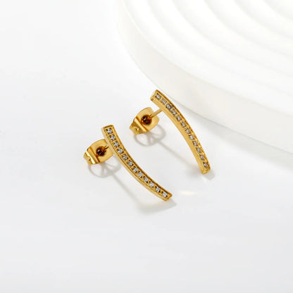 3.5*19.8mm Willow Leaf Eyebrow CNC Diamond Stud Earrings, Gold asonjewelry