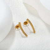 3.5*19.8mm Willow Leaf Eyebrow CNC Diamond Stud Earrings, Gold asonjewelry