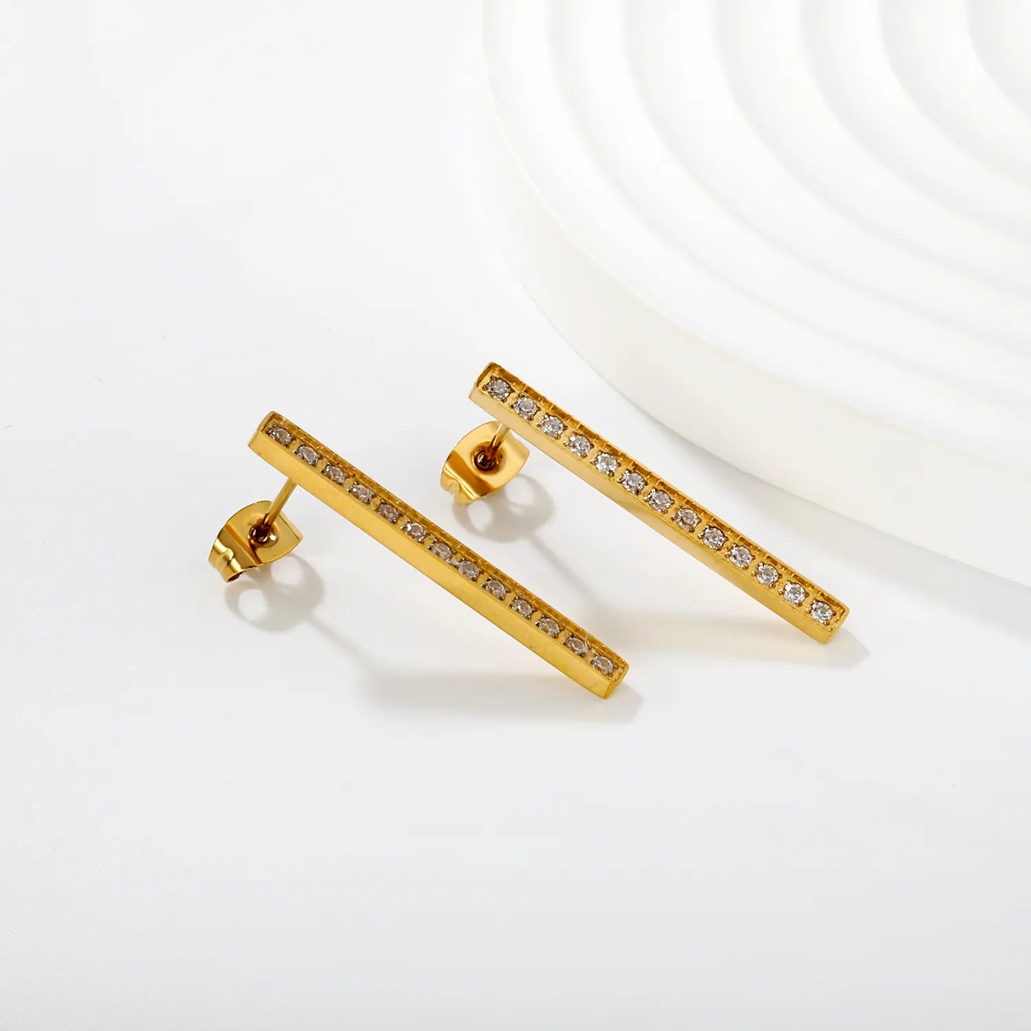 2.66*29.72mm Straight-Bar Cnc Diamond Stud Earrings, Gold asonjewelry