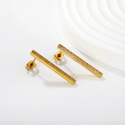2.66*29.72mm Straight-Bar Cnc Diamond Stud Earrings, Gold asonjewelry